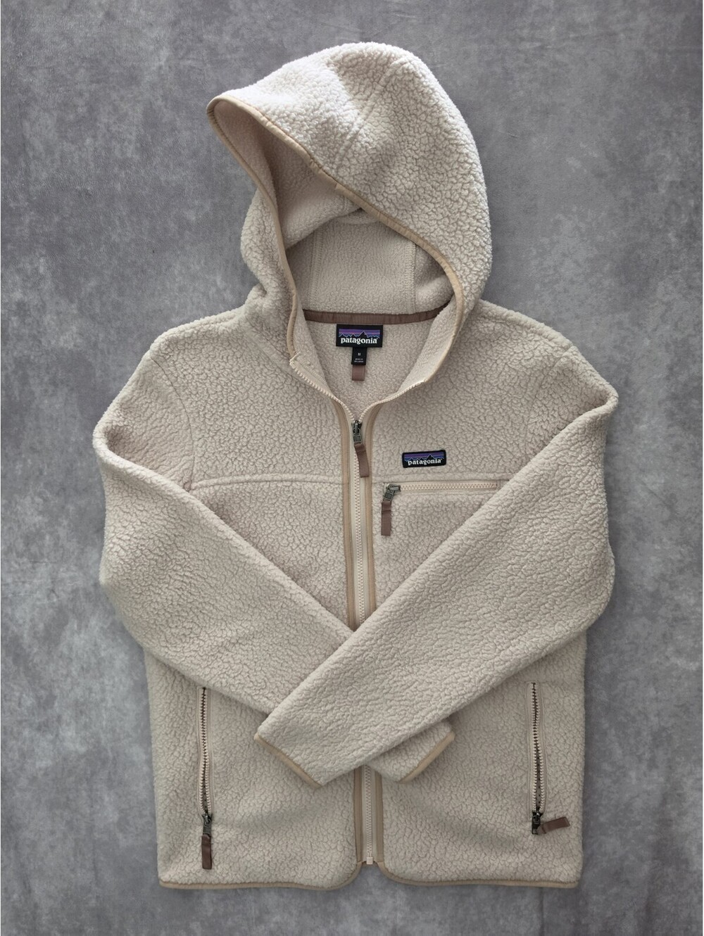 SKU0325 Patagonia Womens M Retro Pile Fleece Hooded Jacket Light Pink Sherpa Zip